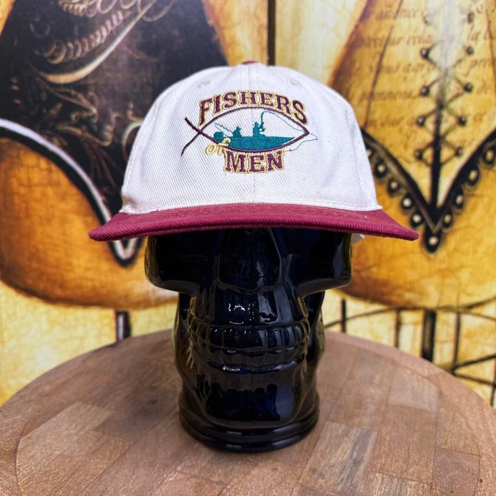 Otto Fishers of Men Hat Mens OSFA Beige Red Excellent Vintage Snapback Cap